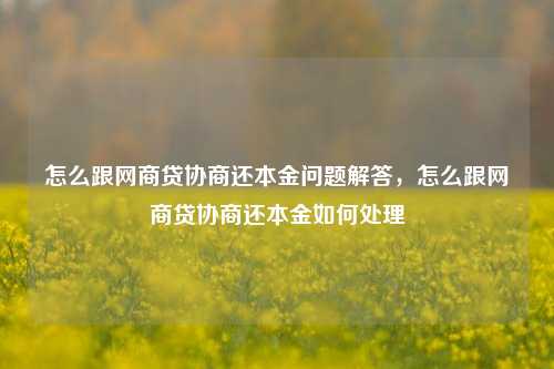 怎么跟网商贷协商还本金问题解答，怎么跟网商贷协商还本金如何处理