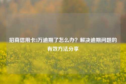 招商信用卡3万逾期了怎么办？解决逾期问题的有效方法分享