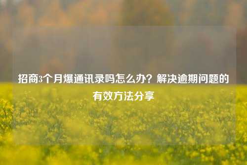 招商3个月爆通讯录吗怎么办？解决逾期问题的有效方法分享