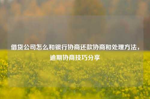 借贷公司怎么和银行协商还款协商和处理方法，逾期协商技巧分享