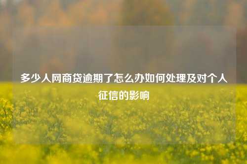 多少人网商贷逾期了怎么办如何处理及对个人征信的影响