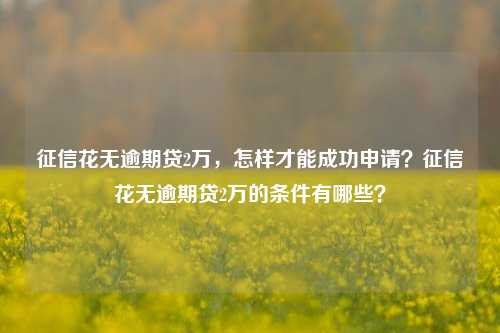 征信花无逾期贷2万，怎样才能成功申请？征信花无逾期贷2万的条件有哪些？