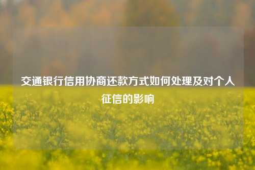 交通银行信用协商还款方式如何处理及对个人征信的影响