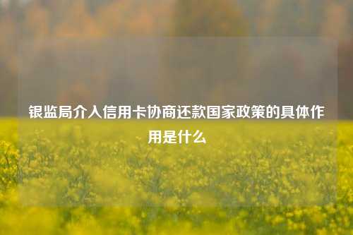 银监局介入信用卡协商还款国家政策的具体作用是什么