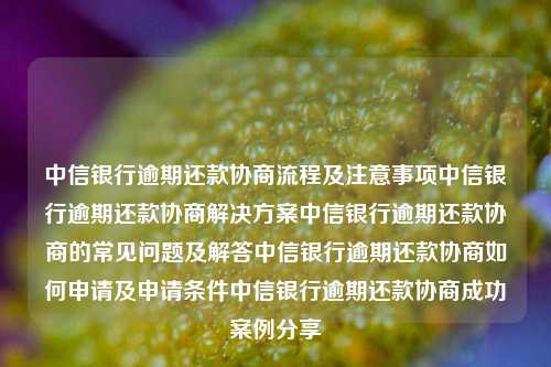 中信银行逾期还款协商流程及注意事项中信银行逾期还款协商解决方案中信银行逾期还款协商的常见问题及解答中信银行逾期还款协商如何申请及申请条件中信银行逾期还款协商成功案例分享