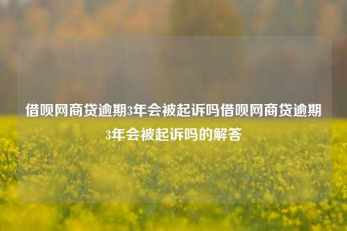 借呗网商贷逾期3年会被起诉吗借呗网商贷逾期3年会被起诉吗的解答