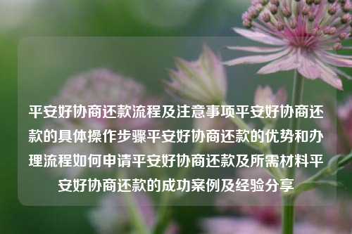 平安好协商还款流程及注意事项平安好协商还款的具体操作步骤平安好协商还款的优势和办理流程如何申请平安好协商还款及所需材料平安好协商还款的成功案例及经验分享