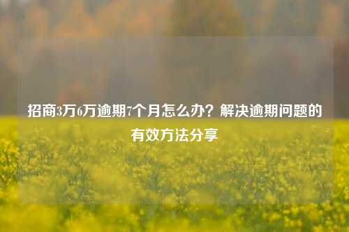 招商3万6万逾期7个月怎么办？解决逾期问题的有效方法分享