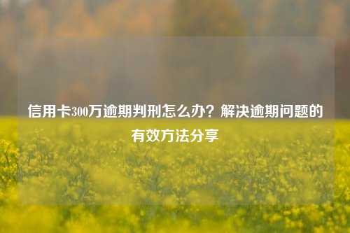 信用卡300万逾期判刑怎么办？解决逾期问题的有效方法分享