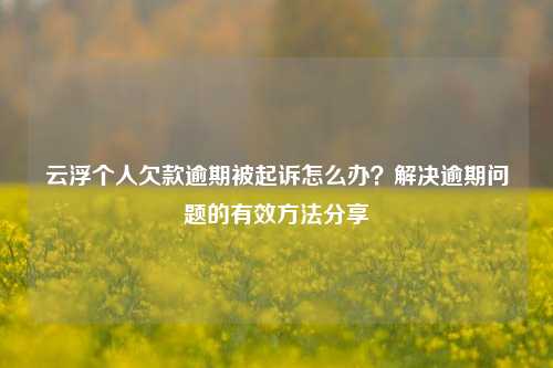 云浮个人欠款逾期被起诉怎么办？解决逾期问题的有效方法分享