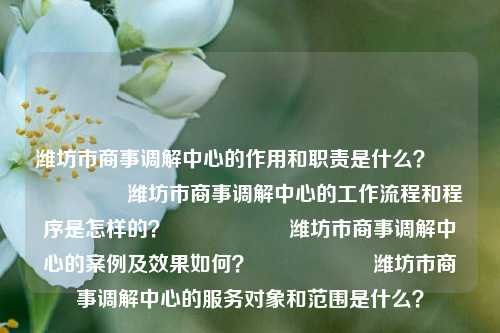 潍坊市商事调解中心的作用和职责是什么？                    潍坊市商事调解中心的工作流程和程序是怎样的？                    潍坊市商事调解中心的案例及效果如何？                    潍坊市商事调解中心的服务对象和范围是什么？