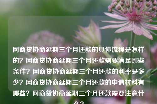 网商贷协商延期三个月还款的具体流程是怎样的？网商贷协商延期三个月还款需要满足哪些条件？网商贷协商延期三个月还款的利率是多少？网商贷协商延期三个月还款的申请材料有哪些？网商贷协商延期三个月还款需要注意什么？