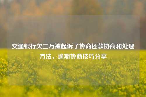 交通银行欠三万被起诉了协商还款协商和处理方法，逾期协商技巧分享