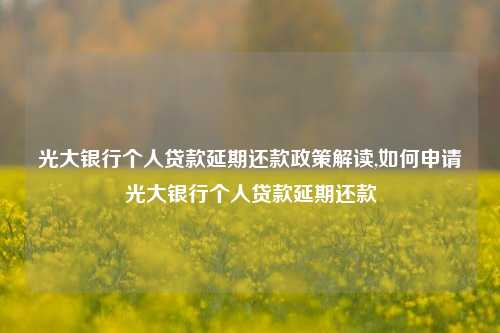 光大银行个人贷款延期还款政策解读,如何申请光大银行个人贷款延期还款