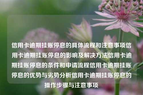 信用卡逾期挂账停息的具体流程和注意事项信用卡逾期挂账停息的影响及解决方法信用卡逾期挂账停息的条件和申请流程信用卡逾期挂账停息的优势与劣势分析信用卡逾期挂账停息的操作步骤与注意事项