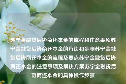 苏宁金融贷后协商还本金的流程和注意事项苏宁金融贷后协商还本金的方法和步骤苏宁金融贷后协商还本金的流程及要点苏宁金融贷后协商还本金的注意事项及解决方案苏宁金融贷后协商还本金的具体操作步骤